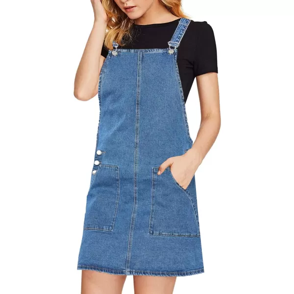 imageluvamia Womens Casual Straps Denim Overall Pinafore Dress with Pockets 2024Blue