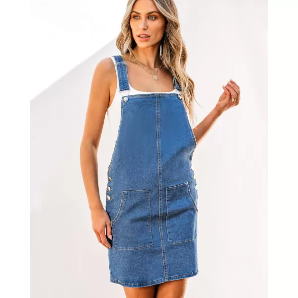 imageluvamia Womens Casual Straps Denim Overall Pinafore Dress with Pockets 2024Blue