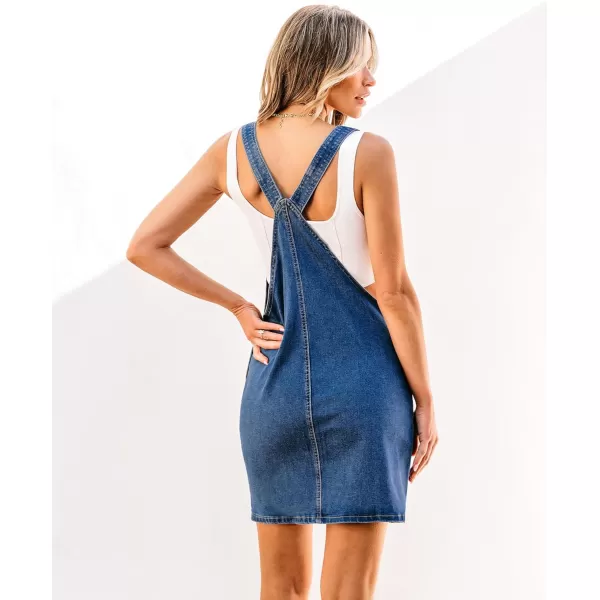 imageluvamia Womens Casual Straps Denim Overall Pinafore Dress with Pockets 2024Deep Blue