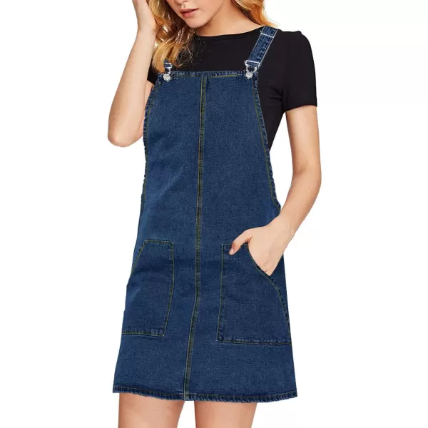 imageluvamia Womens Casual Straps Denim Overall Pinafore Dress with Pockets 2024Deep Blue