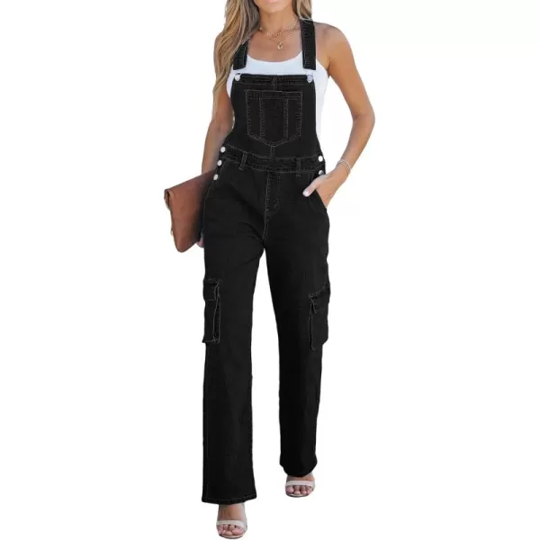 imageluvamia Cargo Jean Overalls for Women Wide Leg Bib Utility Stretchy Denim Jumpsuit Overall Loose 90s TrendyBlack