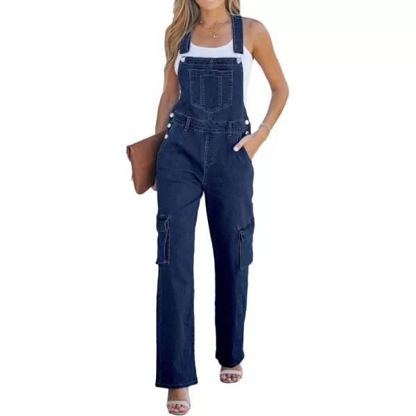 imageluvamia Cargo Jean Overalls for Women Wide Leg Bib Utility Stretchy Denim Jumpsuit Overall Loose 90s TrendyDark Blue