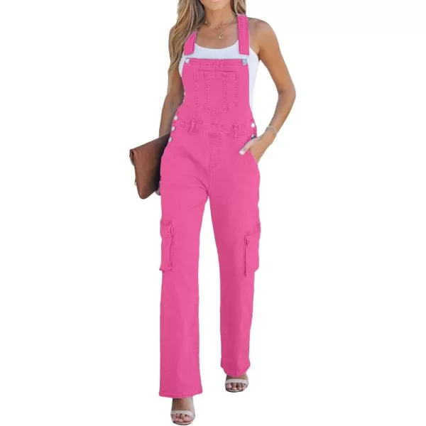 imageluvamia Cargo Jean Overalls for Women Wide Leg Bib Utility Stretchy Denim Jumpsuit Overall Loose 90s TrendyHot Pink