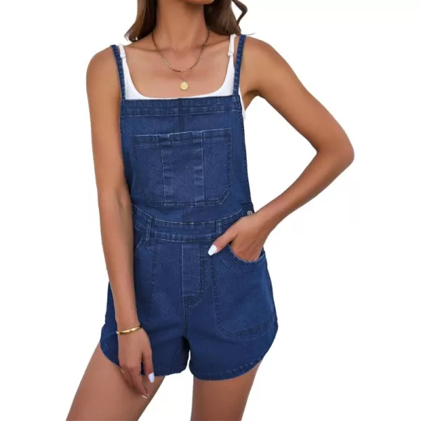 imageluvamia Denim Overall Shorts for Women Loose Fit Baggy Adjustable Tie Back Bib Jean Overalls Casual Curve Hem ShortallsClassic Blue