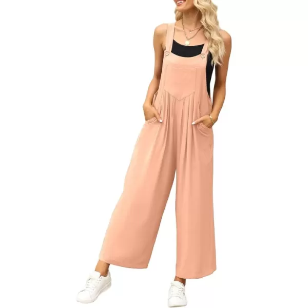 imageluvamia Jumpsuits for Women Casual Loose Wide Leg Boho Overall Jumpsuit Baggy Summer Outfits with Pockets Bib OverallsCoral Sands