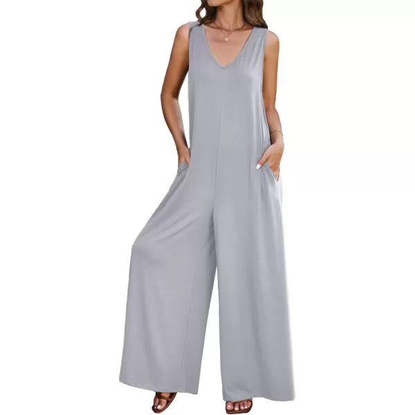 imageluvamia Jumpsuits for Women Causal Sleeveless Wide Leg Overall Jumpsuit Baggy Loose Onesie Jumpers With Pockets Lounge