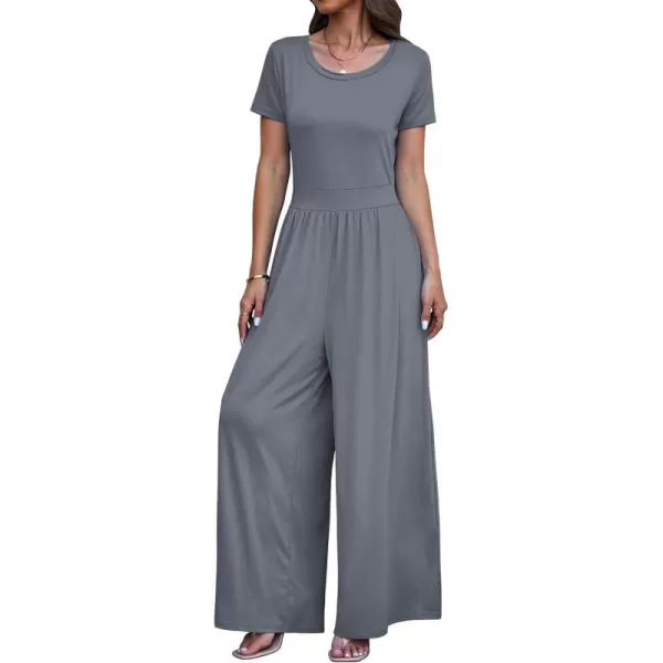 imageluvamia Jumpsuits for Women Causal Wide Leg Overall Jumpsuit Baggy Loose Short Sleeves Onesie Jumpers Comfy StretchyGray