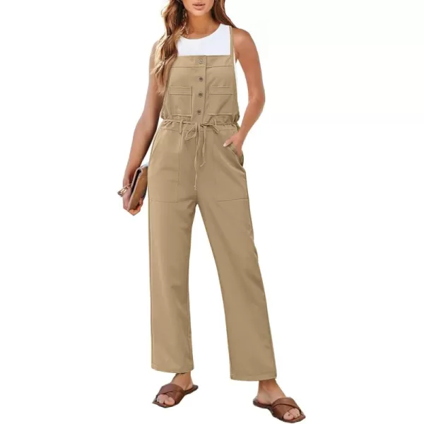 imageluvamia Jumpsuits for Women Dressy Casual Overalls Loose Fit Straight Leg Button Down Self Tied With PocketsKhaki