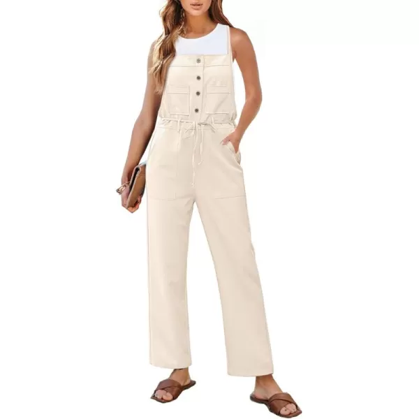 imageluvamia Jumpsuits for Women Dressy Casual Overalls Loose Fit Straight Leg Button Down Self Tied With PocketsPearled Ivory