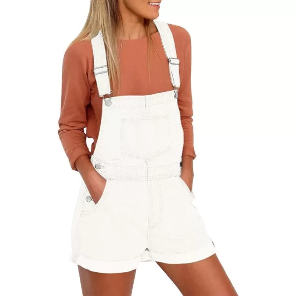 imageluvamia Womens Casual Adjustable Strap Cuffed Hem Denim Bib Overalls Shorts RomperA1 Brilliant White