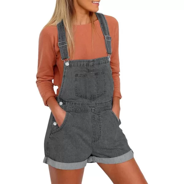 imageluvamia Womens Casual Adjustable Strap Cuffed Hem Denim Bib Overalls Shorts RomperA1pebble Grey