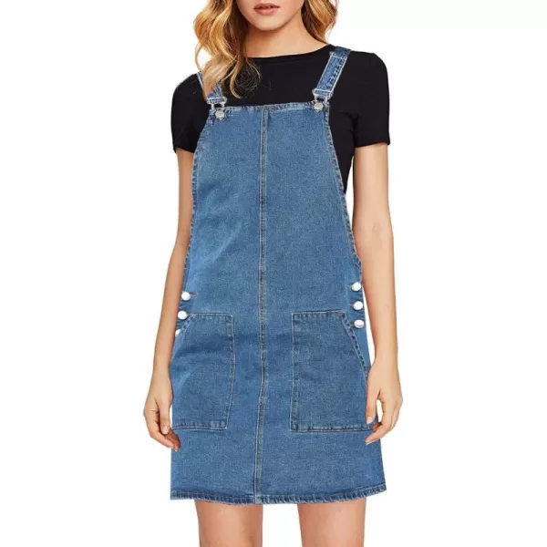 imageluvamia Womens Casual Straps Denim Overall Pinafore Dress with Pockets 2024Blue