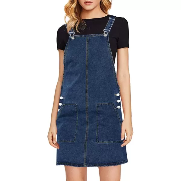 imageluvamia Womens Casual Straps Denim Overall Pinafore Dress with Pockets 2024Deep Blue