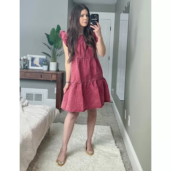 imageluvamia 2024 Denim Dress for Women Summer Babydoll Sleeveless Ruffle Sleeve Mini Dresses Loose Flowy Swing Pleated DressBaroque Rose