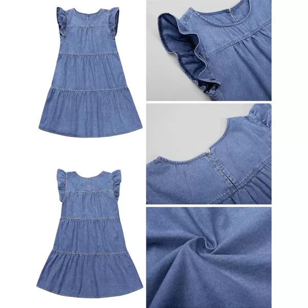 imageluvamia 2024 Denim Dress for Women Summer Babydoll Sleeveless Ruffle Sleeve Mini Dresses Loose Flowy Swing Pleated DressBay Blue