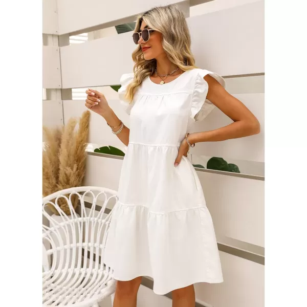 imageluvamia 2024 Denim Dress for Women Summer Babydoll Sleeveless Ruffle Sleeve Mini Dresses Loose Flowy Swing Pleated DressBrilliant White