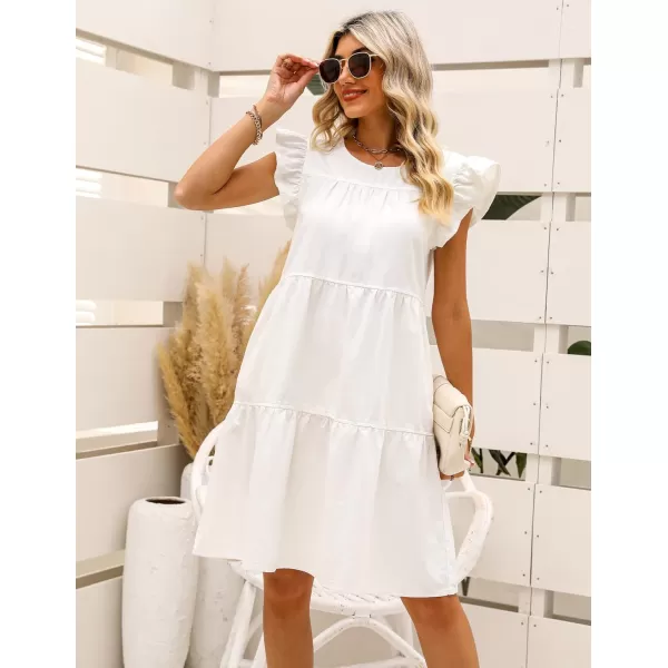 imageluvamia 2024 Denim Dress for Women Summer Babydoll Sleeveless Ruffle Sleeve Mini Dresses Loose Flowy Swing Pleated DressBrilliant White