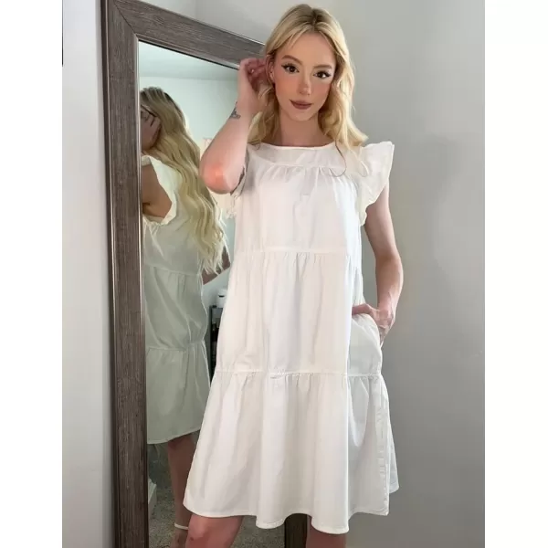imageluvamia 2024 Denim Dress for Women Summer Babydoll Sleeveless Ruffle Sleeve Mini Dresses Loose Flowy Swing Pleated DressBrilliant White