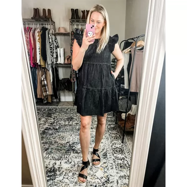 imageluvamia 2024 Denim Dress for Women Summer Babydoll Sleeveless Ruffle Sleeve Mini Dresses Loose Flowy Swing Pleated DressFoxy Gray