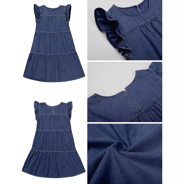 imageluvamia 2024 Denim Dress for Women Summer Babydoll Sleeveless Ruffle Sleeve Mini Dresses Loose Flowy Swing Pleated DressReef Blue