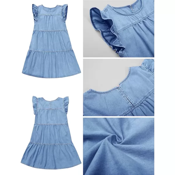 imageluvamia 2024 Denim Dress for Women Summer Babydoll Sleeveless Ruffle Sleeve Mini Dresses Loose Flowy Swing Pleated DressRoadknight Blue