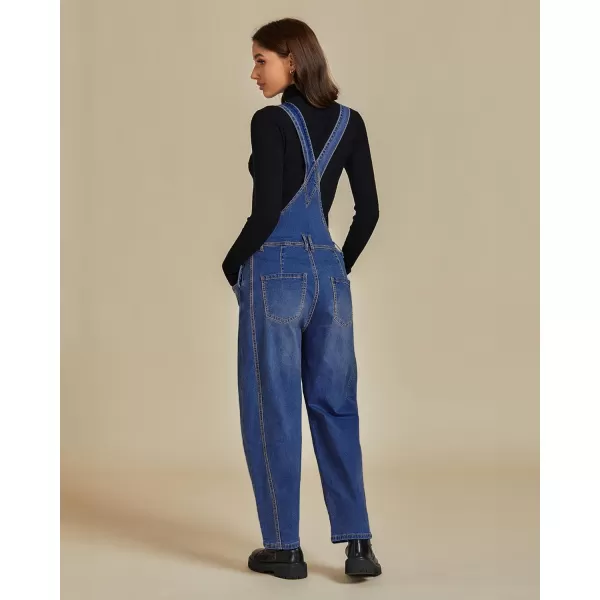 imageluvamia Barrel Leg Overalls for Women Baggy Bib Stretchy Denim Jumpsuit Loose Fit Jean Overall Jumpsuits with PocketsClassic Blue