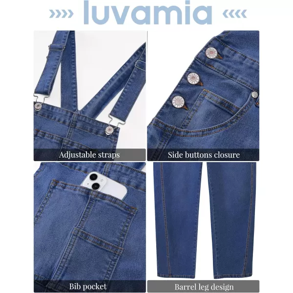 imageluvamia Barrel Leg Overalls for Women Baggy Bib Stretchy Denim Jumpsuit Loose Fit Jean Overall Jumpsuits with PocketsClassic Blue