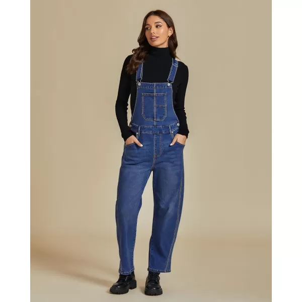 imageluvamia Barrel Leg Overalls for Women Baggy Bib Stretchy Denim Jumpsuit Loose Fit Jean Overall Jumpsuits with PocketsClassic Blue