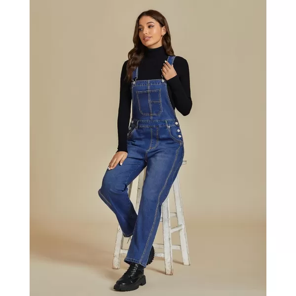 imageluvamia Barrel Leg Overalls for Women Baggy Bib Stretchy Denim Jumpsuit Loose Fit Jean Overall Jumpsuits with PocketsClassic Blue