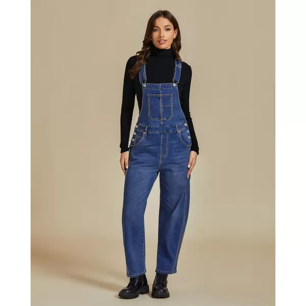 imageluvamia Barrel Leg Overalls for Women Baggy Bib Stretchy Denim Jumpsuit Loose Fit Jean Overall Jumpsuits with PocketsClassic Blue