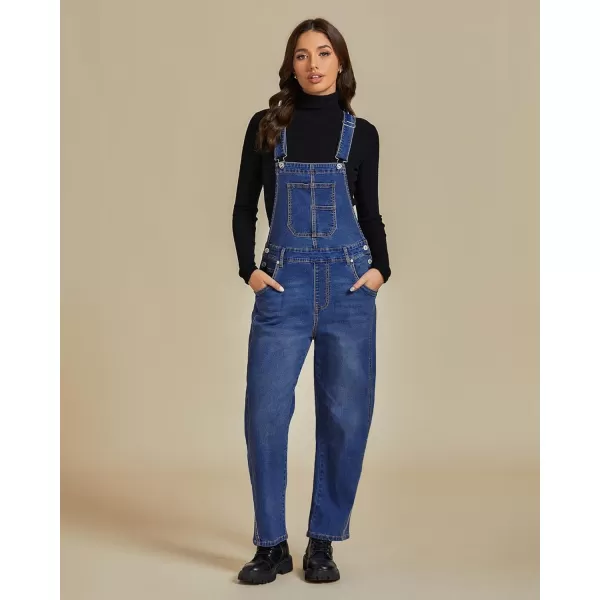 imageluvamia Barrel Leg Overalls for Women Baggy Bib Stretchy Denim Jumpsuit Loose Fit Jean Overall Jumpsuits with PocketsClassic Blue