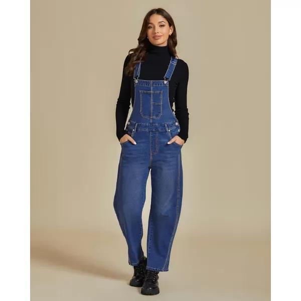 imageluvamia Barrel Leg Overalls for Women Baggy Bib Stretchy Denim Jumpsuit Loose Fit Jean Overall Jumpsuits with PocketsClassic Blue