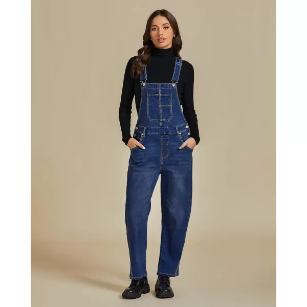 imageluvamia Barrel Leg Overalls for Women Baggy Bib Stretchy Denim Jumpsuit Loose Fit Jean Overall Jumpsuits with PocketsDarkness Blue