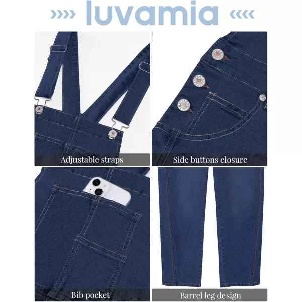 imageluvamia Barrel Leg Overalls for Women Baggy Bib Stretchy Denim Jumpsuit Loose Fit Jean Overall Jumpsuits with PocketsDarkness Blue