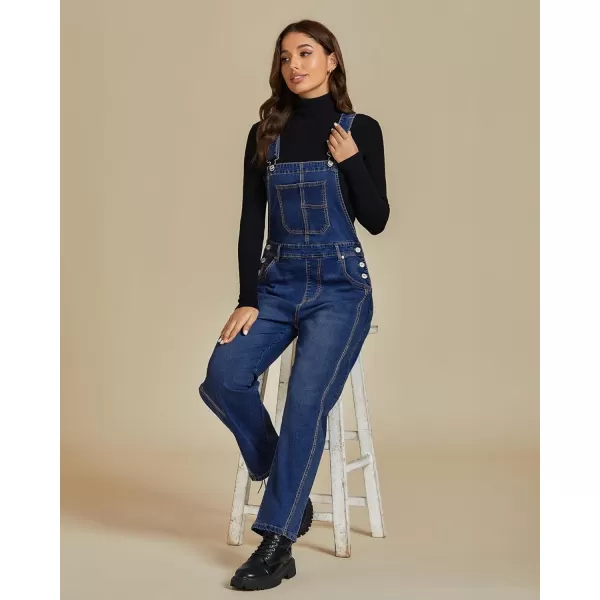 imageluvamia Barrel Leg Overalls for Women Baggy Bib Stretchy Denim Jumpsuit Loose Fit Jean Overall Jumpsuits with PocketsDarkness Blue