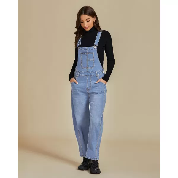 imageluvamia Barrel Leg Overalls for Women Baggy Bib Stretchy Denim Jumpsuit Loose Fit Jean Overall Jumpsuits with PocketsLakeside Blue