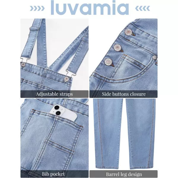 imageluvamia Barrel Leg Overalls for Women Baggy Bib Stretchy Denim Jumpsuit Loose Fit Jean Overall Jumpsuits with PocketsLakeside Blue