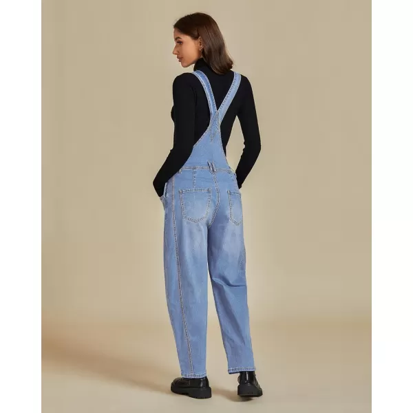 imageluvamia Barrel Leg Overalls for Women Baggy Bib Stretchy Denim Jumpsuit Loose Fit Jean Overall Jumpsuits with PocketsLakeside Blue