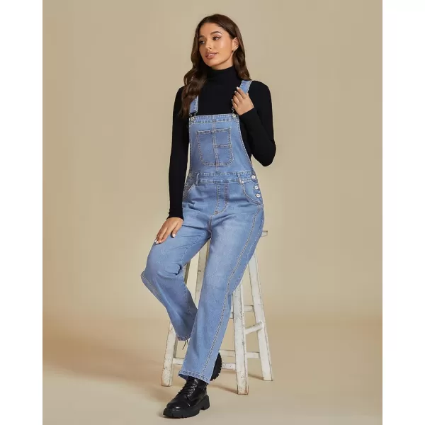 imageluvamia Barrel Leg Overalls for Women Baggy Bib Stretchy Denim Jumpsuit Loose Fit Jean Overall Jumpsuits with PocketsLakeside Blue