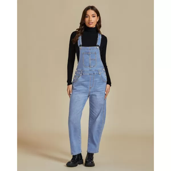 imageluvamia Barrel Leg Overalls for Women Baggy Bib Stretchy Denim Jumpsuit Loose Fit Jean Overall Jumpsuits with PocketsLakeside Blue