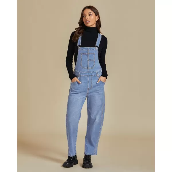 imageluvamia Barrel Leg Overalls for Women Baggy Bib Stretchy Denim Jumpsuit Loose Fit Jean Overall Jumpsuits with PocketsLakeside Blue