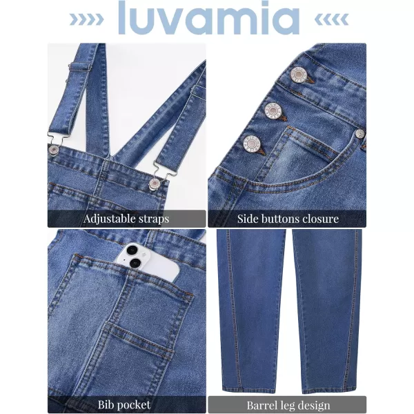 imageluvamia Barrel Leg Overalls for Women Baggy Bib Stretchy Denim Jumpsuit Loose Fit Jean Overall Jumpsuits with PocketsMedium Blue