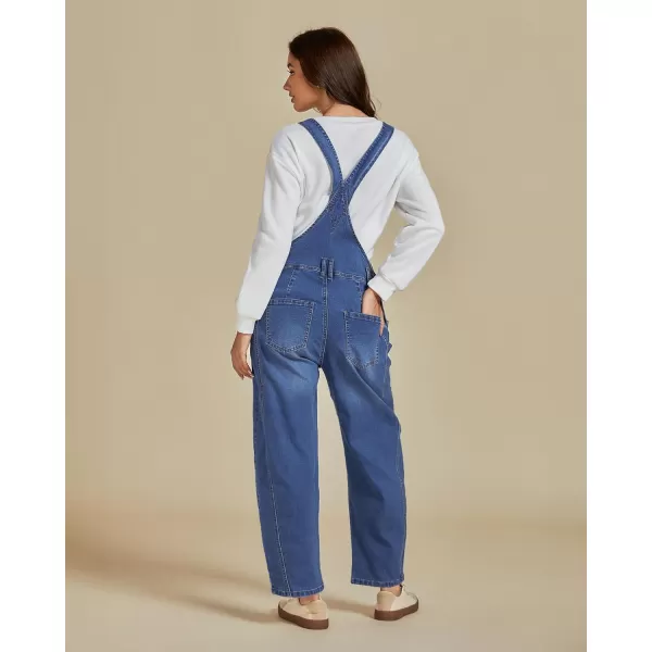 imageluvamia Barrel Leg Overalls for Women Baggy Bib Stretchy Denim Jumpsuit Loose Fit Jean Overall Jumpsuits with PocketsMedium Blue