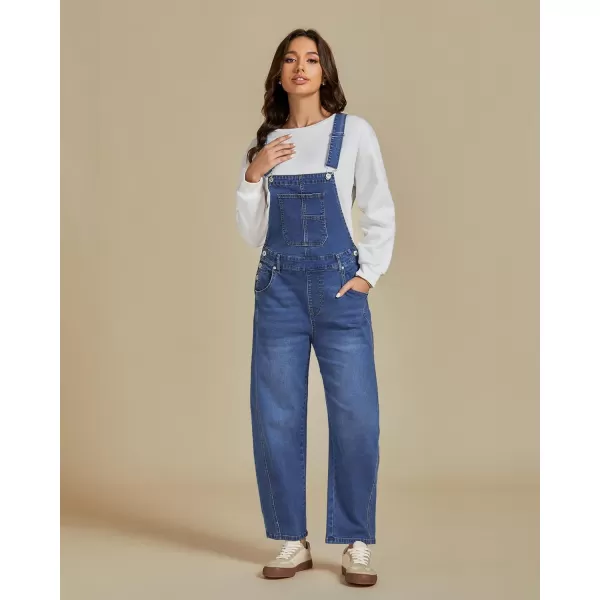 imageluvamia Barrel Leg Overalls for Women Baggy Bib Stretchy Denim Jumpsuit Loose Fit Jean Overall Jumpsuits with PocketsMedium Blue