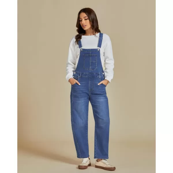 imageluvamia Barrel Leg Overalls for Women Baggy Bib Stretchy Denim Jumpsuit Loose Fit Jean Overall Jumpsuits with PocketsMedium Blue