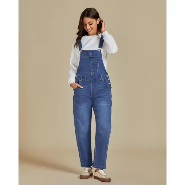 imageluvamia Barrel Leg Overalls for Women Baggy Bib Stretchy Denim Jumpsuit Loose Fit Jean Overall Jumpsuits with PocketsMedium Blue