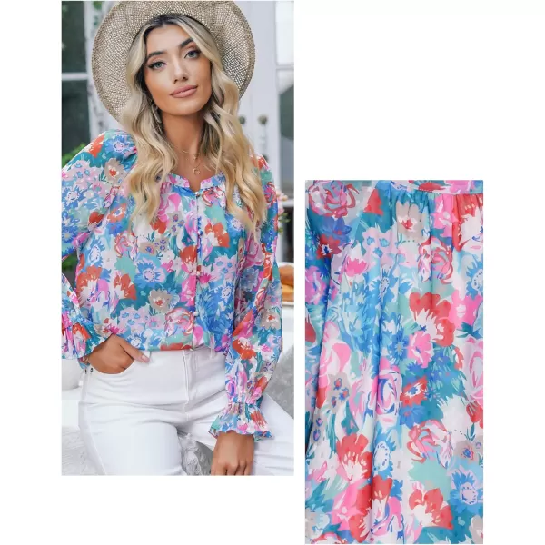 imageluvamia Blouses for Women Dressy Casual Button Down Blouse Floral Peasant Tops Lantern Ruffle Long Sleeve ShirtsMix Color Floral