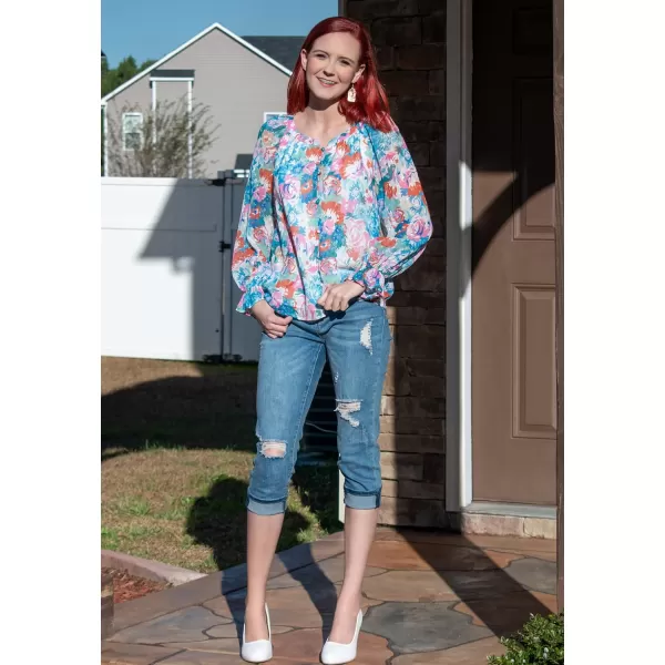 imageluvamia Blouses for Women Dressy Casual Button Down Blouse Floral Peasant Tops Lantern Ruffle Long Sleeve ShirtsMix Color Floral