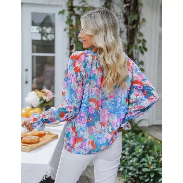 imageluvamia Blouses for Women Dressy Casual Button Down Blouse Floral Peasant Tops Lantern Ruffle Long Sleeve ShirtsMix Color Floral