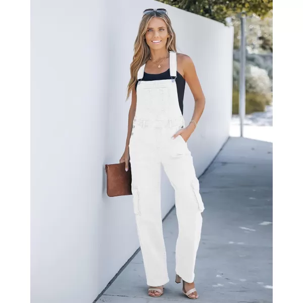 imageluvamia Cargo Jean Overalls for Women Wide Leg Bib Utility Stretchy Denim Jumpsuit Overall Loose 90s TrendyWhite